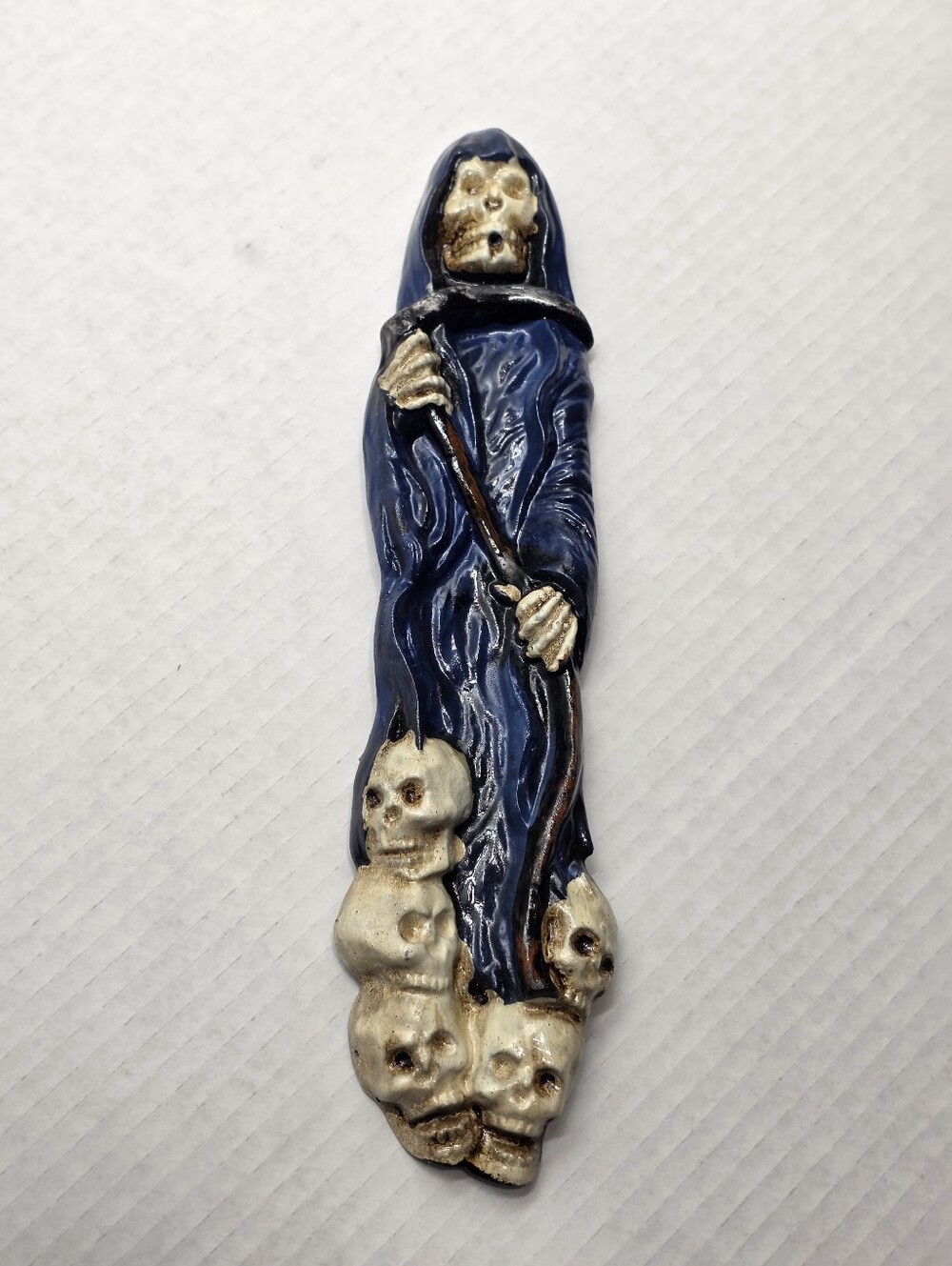 New Grim Reaper Incense Stick Ash Catcher Santa Muerte Blue Robe Scythe